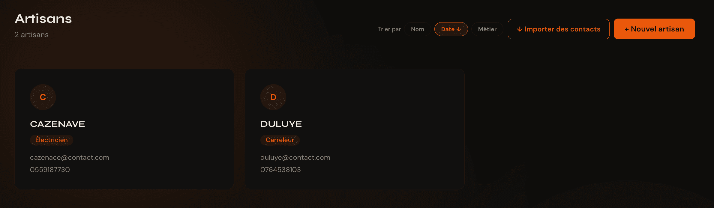 Gestion artisans